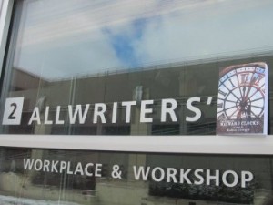 AllWriters' Logo with Kathie's First Book Home for Wayward Clocks
